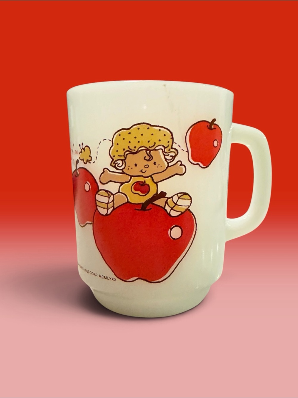 1980s Strawberry Shortcake Anchor Hocking Milkglass Mug Apple Dumplin'